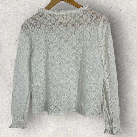 Sezane Leonora Blouse Ecru White Size 34 French US 2 V-Neck Ruffle Sheer Lace - Picture 14 of 14